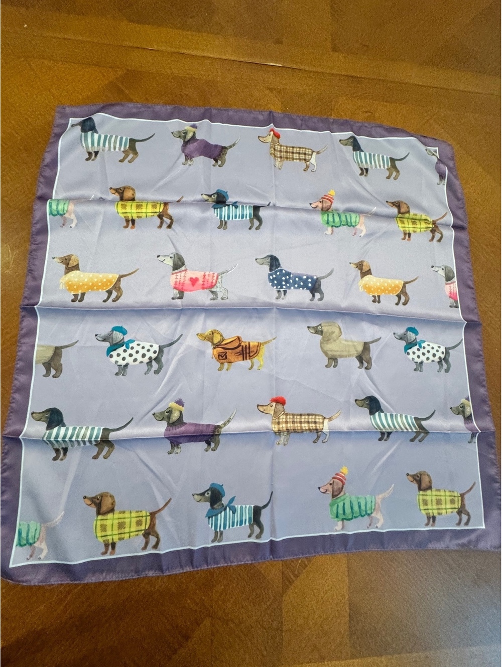 Square Purple Scarf with Colorful Dachshund Dog Pattern 258